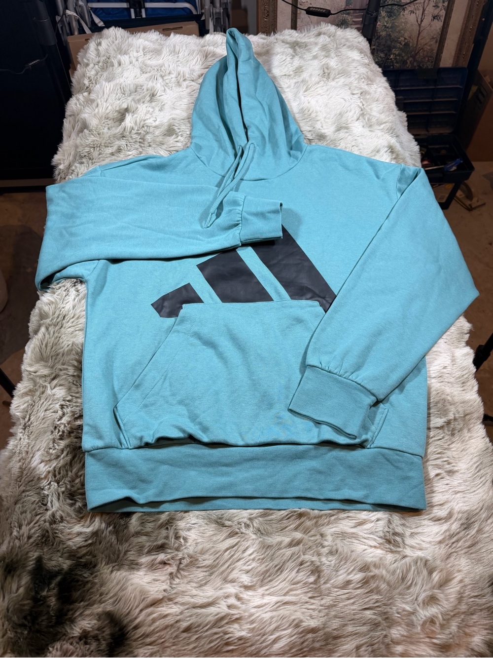 adidas Men's Teal Blue Pullover Hoodie with Black Logo